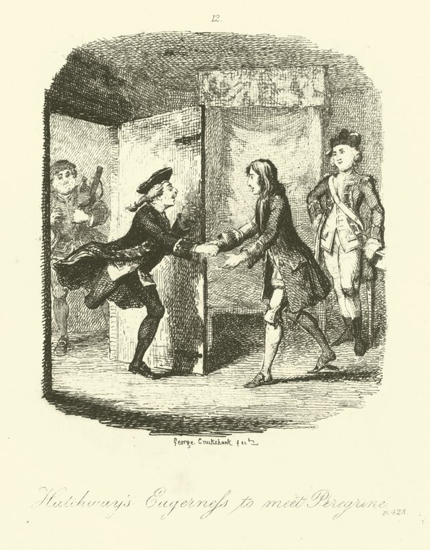 Tobias Smollettin kuvitus Peregrine Pickle -teokseen. tekijältä after George Cruikshank