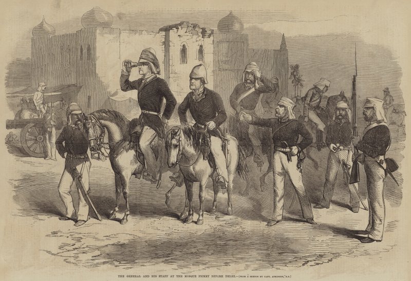 Kenraali ja hänen esikuntansa moskeijapiketissä ennen Delhiä tekijältä after George Francklin Atkinson