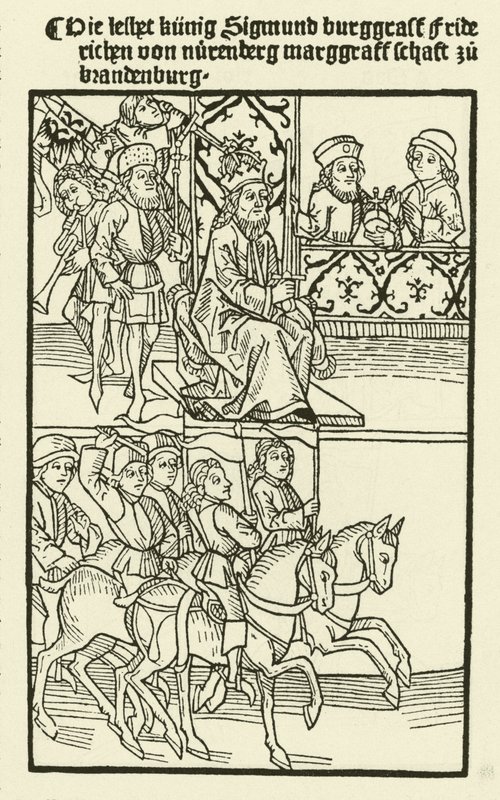 Frederick I Hohenzollernin talosta Brandenburgin markkreiviksi, 1415 tekijältä after German School