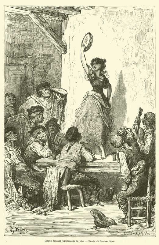 Gitana tanssii ympäri Sevillaa tekijältä Gustave after Dore