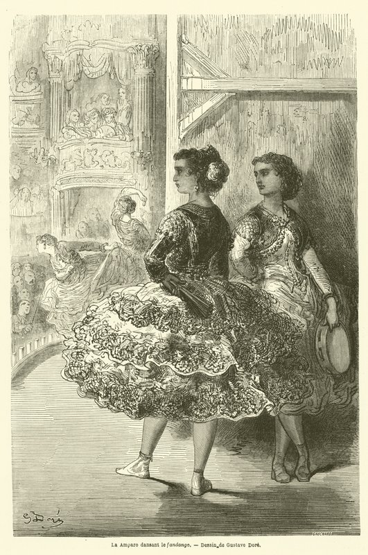 La Amparo tanssii fandangoa tekijältä Gustave after Dore