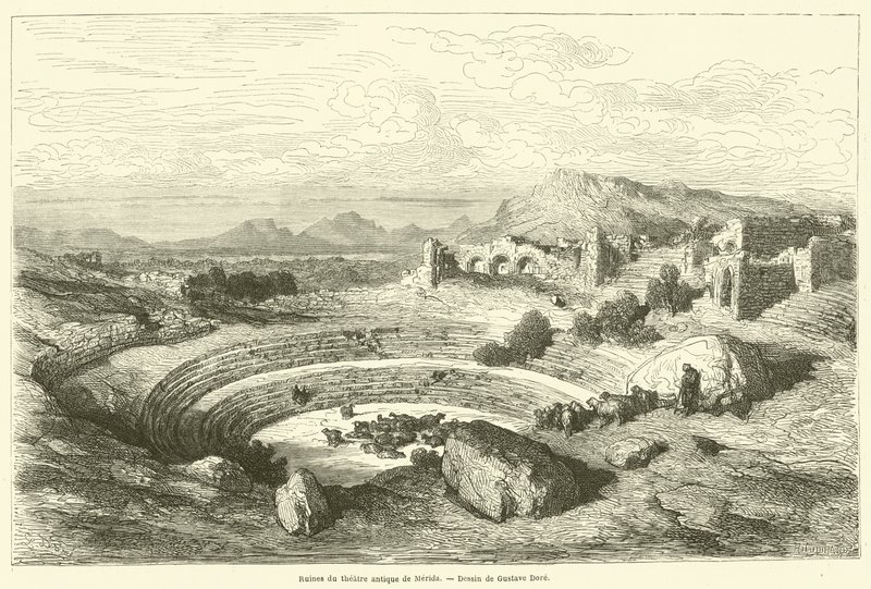 Meridan muinaisen teatterin rauniot tekijältä Gustave after Dore