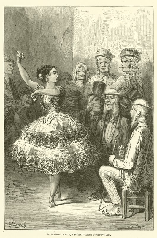 Baile-akatemia Sevillassa tekijältä Gustave after Dore