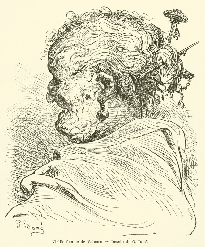 Vanha nainen Valenciasta tekijältä Gustave after Dore