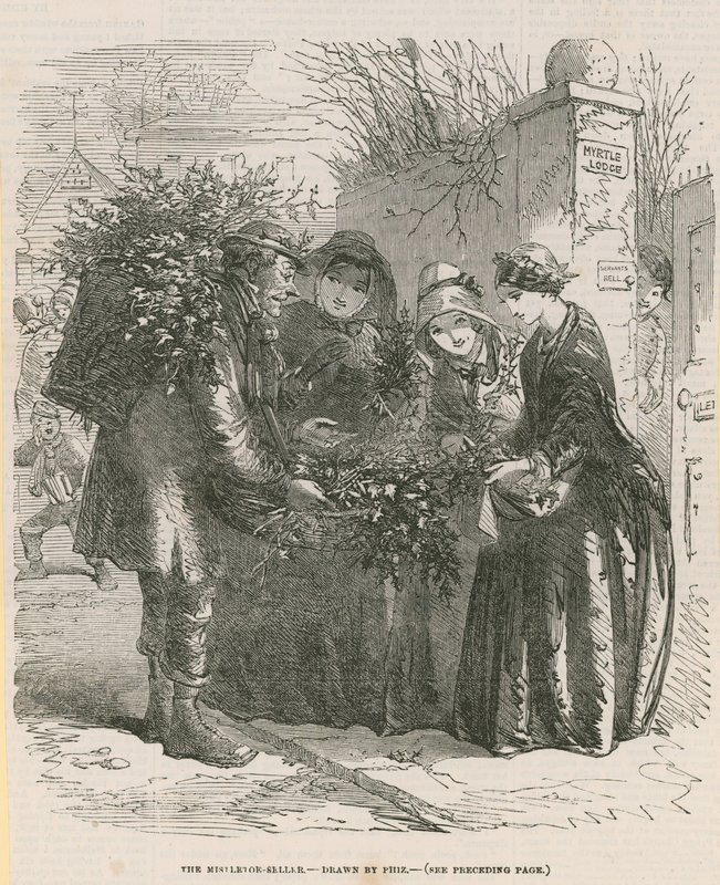 Mistelimyyjä (kaiverrus) tekijältä after Hablot Knight Browne