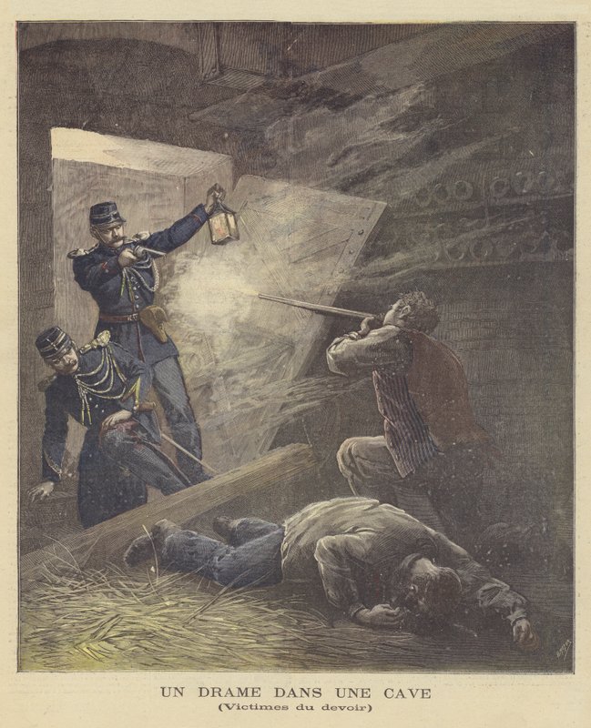 Ammuskelu kellarissa tekijältä after Henri Meyer