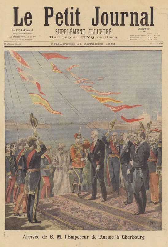 Venäjän tsaari Nikolai II:n saapuminen Cherbourgiin tekijältä after Henri Meyer