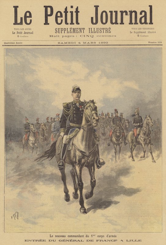 Kenraali de France, Ranskan armeijan 1. joukkojen uusi komentaja, saapumassa Lilleen tekijältä after Henri Meyer