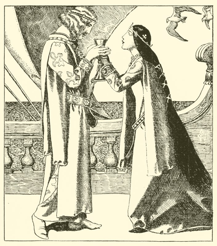 Belle Iseult ja Sir Tristram joivat rakkauden kuivuuden tekijältä after Howard Pyle