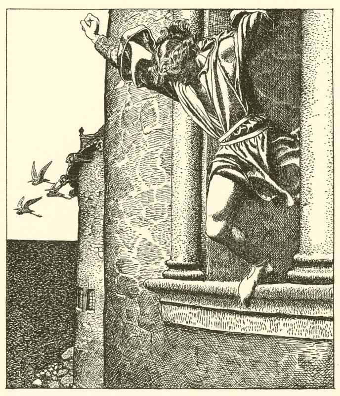 Sir Tristram hyppää mereen tekijältä after Howard Pyle
