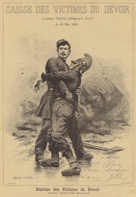 Velvollisuuden uhrien tutkintotodistus tekijältä after Jean Baptiste Edouard Detaille