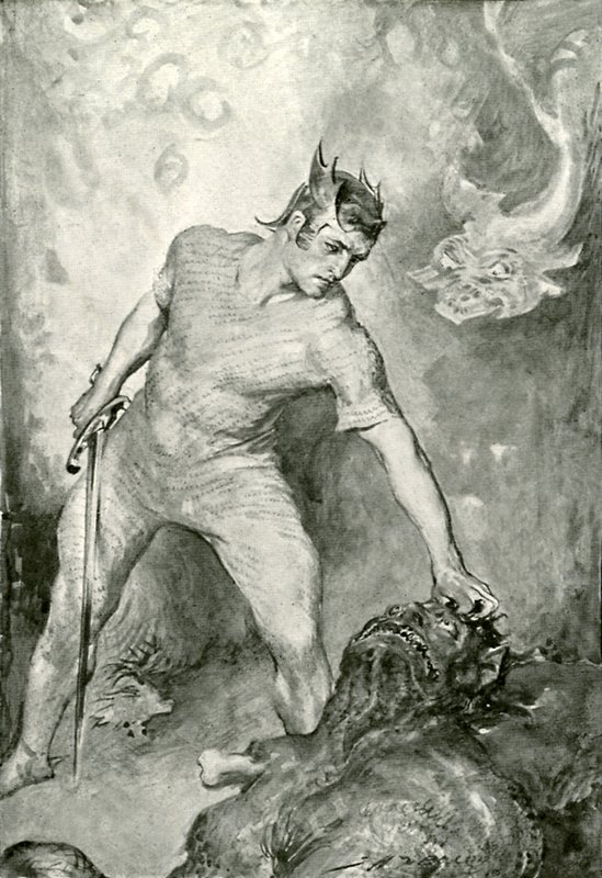 Beowulf leikkaa pois Grendelin pään tekijältä after John Henry Frederick Bacon