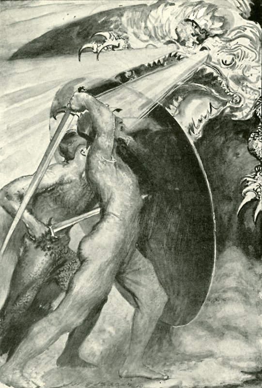 Molemmat soturit seisoivat rautakilven takana tekijältä after John Henry Frederick Bacon