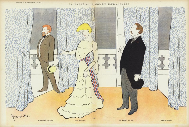 Näyttelijät esiintyvät Le Passe at Comedie-Francaise, kuvitus Le Rire tekijältä after Leonetto Cappiello