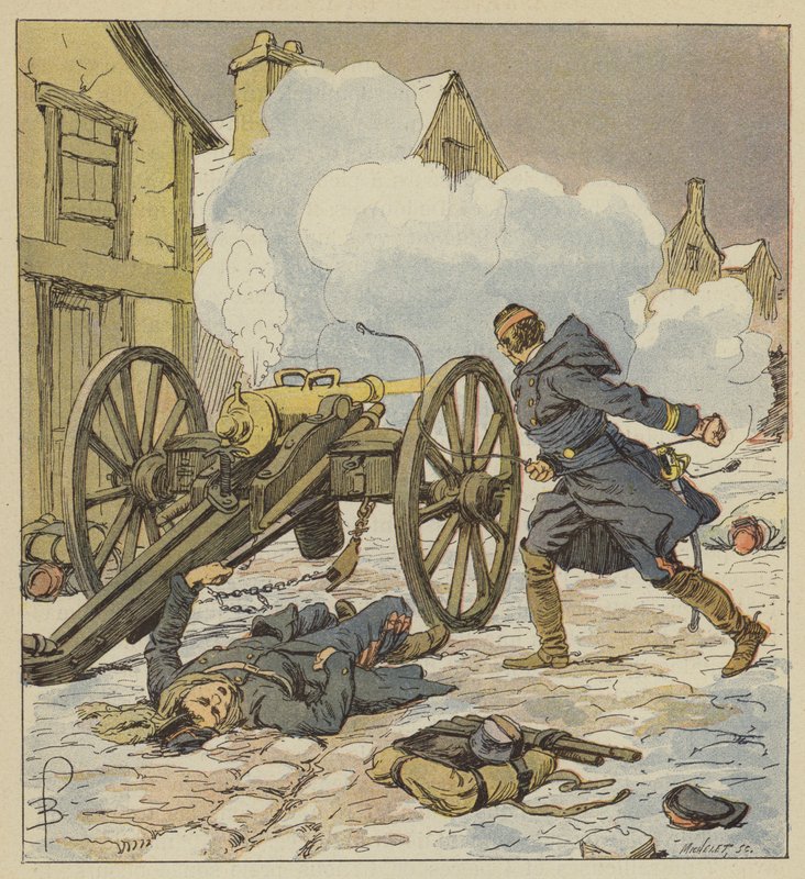 Parignessa tykistökapteeni tuki vetäytymistä lastaamalla ja ampumalla itse viimeisen kappaleensa. tekijältä after Louis Charles Bombled