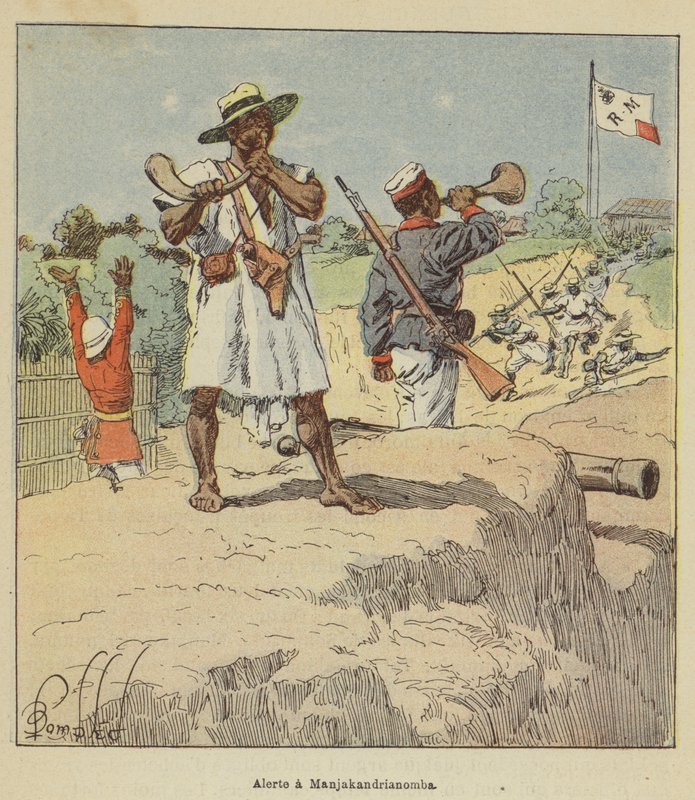 Hälytys Manjakandrianombassa tekijältä after Louis Charles Bombled