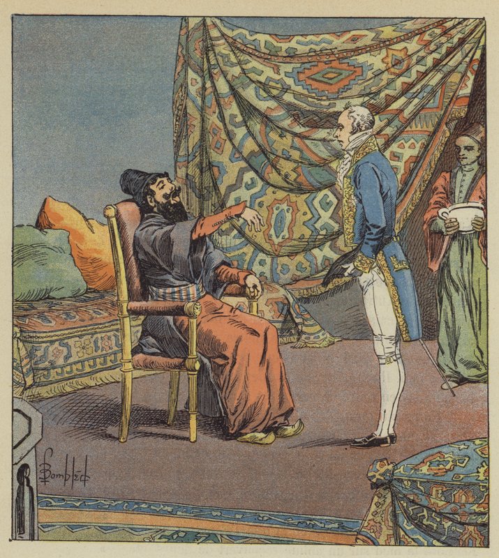 Persian suurlähettiläs Asker-Khan ottaa tilintarkastustuomioistuimen presidentin de Marboisin lääkäriksi tekijältä after Louis Charles Bombled