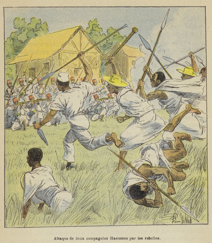 Kapinallisten hyökkäys kahta Hausa-yritystä vastaan tekijältä after Louis Charles Bombled