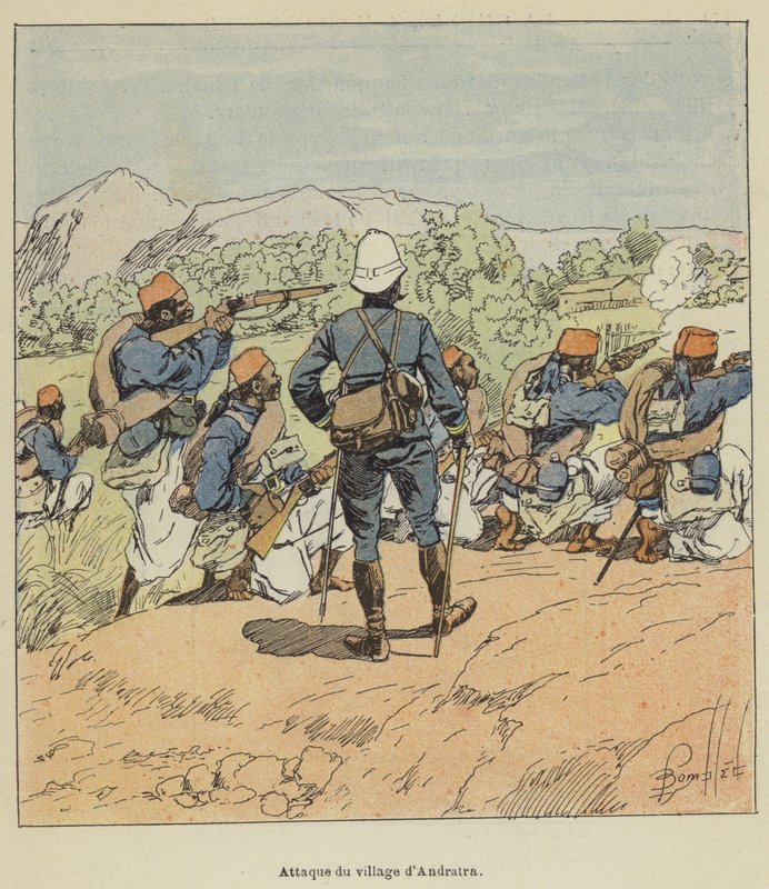 Hyökkäys Andratran kylään tekijältä after Louis Charles Bombled
