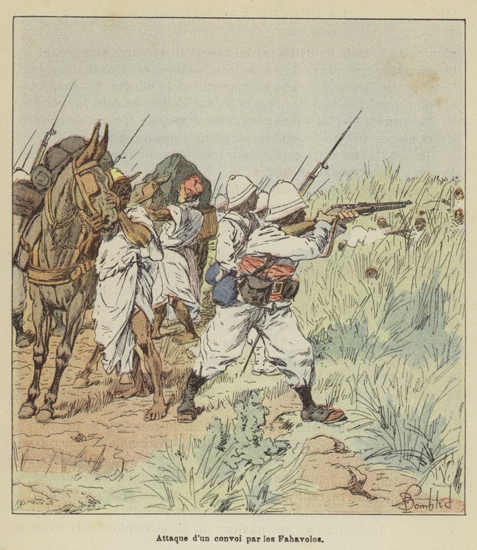 Fahavolojen hyökkäys saattueeseen tekijältä after Louis Charles Bombled