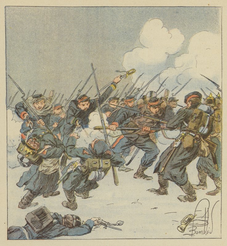 22e matkapuhelinten (Dordogne) bajonettipanos Saint-Jean-sur-Erven taistelussa tekijältä after Louis Charles Bombled