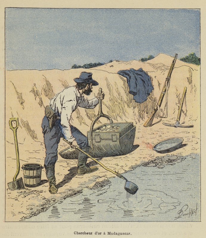 Kultatutkija Madagaskarilla tekijältä after Louis Charles Bombled