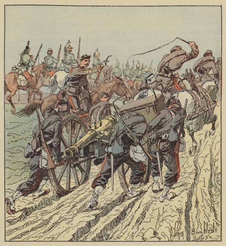 Combat dArtenay Tykistön vetäytyminen kuudennen lohikäärmeen suojeluksessa tekijältä after Louis Charles Bombled
