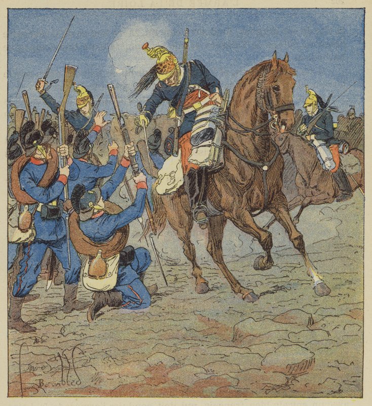 Combat de Vallieres, Lohikäärmeemme ryntäävät baijerilaista yritystä ja ottavat sen vangiksi tekijältä after Louis Charles Bombled