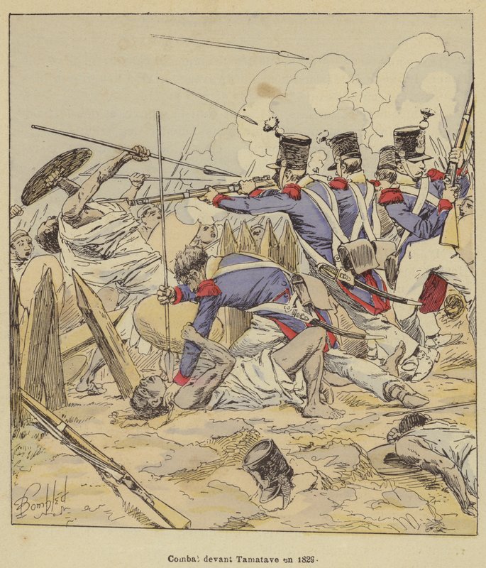 Taistelu Tamataven edessä vuonna 1829 tekijältä after Louis Charles Bombled
