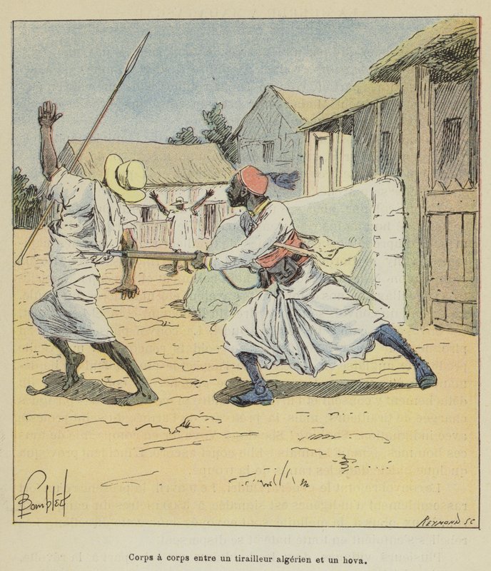 Lähitaistelu algerialaisen kiväärimiehen ja hovan välillä tekijältä after Louis Charles Bombled