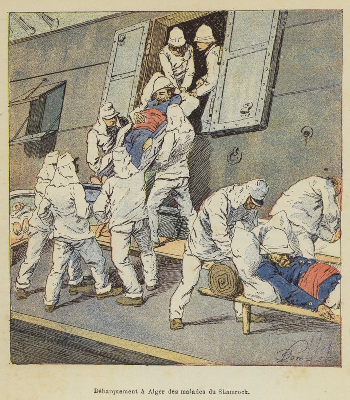 Shamrockin potilaiden poistuminen aluksesta Algerissa tekijältä after Louis Charles Bombled