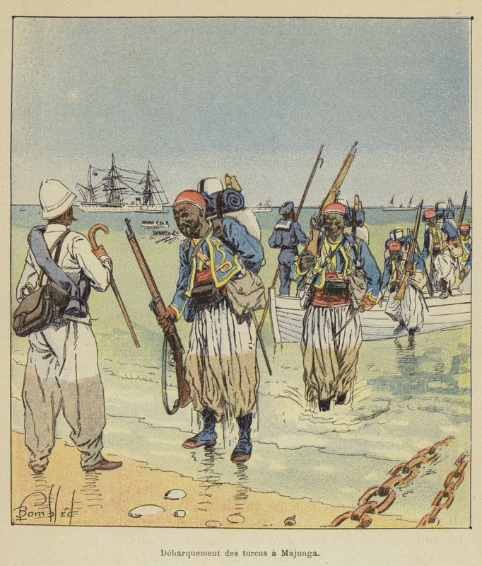 Turcojen laskeutuminen Majungaan tekijältä after Louis Charles Bombled