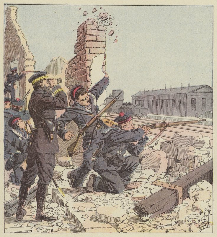 Tien-Tsinin aseman puolustaminen merijalkaväen toimesta tekijältä after Louis Charles Bombled