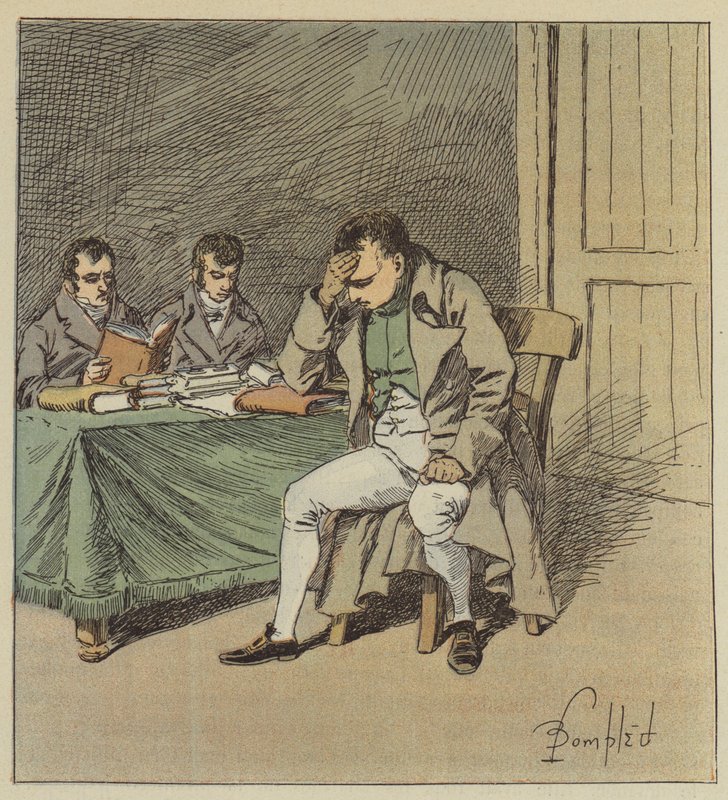 Ja Napoleon oli hiljaa muutaman hetken päänsä lepäillen toisella kädellään. tekijältä after Louis Charles Bombled