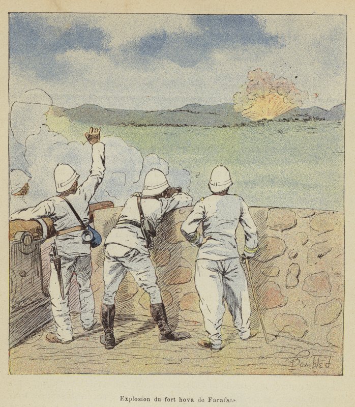 Farafaten hovan linnoituksen räjähdys tekijältä after Louis Charles Bombled