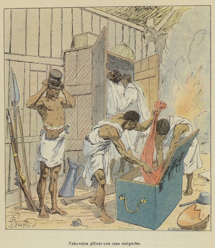 Fahavalos heittää Madagaskarin laatikkoa tekijältä after Louis Charles Bombled