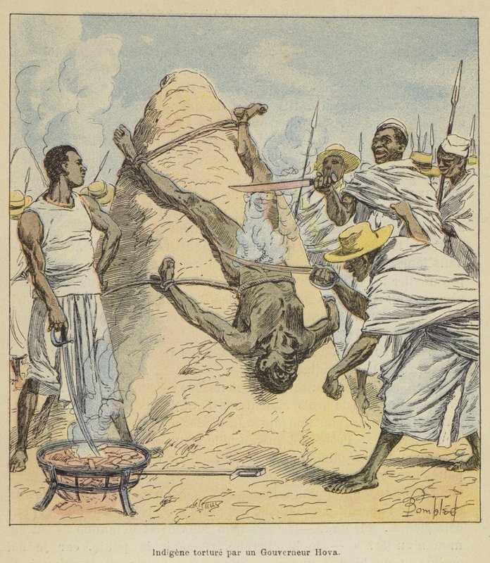 Kuvernööri Hovan harjoittama alkuperäiskansojen kidutus tekijältä after Louis Charles Bombled