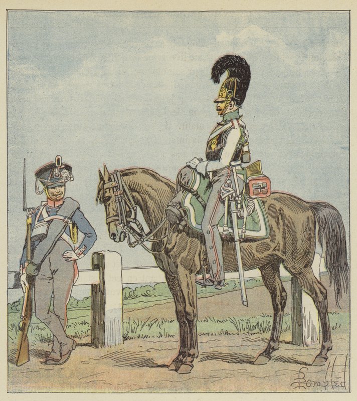 Preussin linjajalkaväki (42. reg.) ja Preussin kiirasväki (1806) tekijältä after Louis Charles Bombled