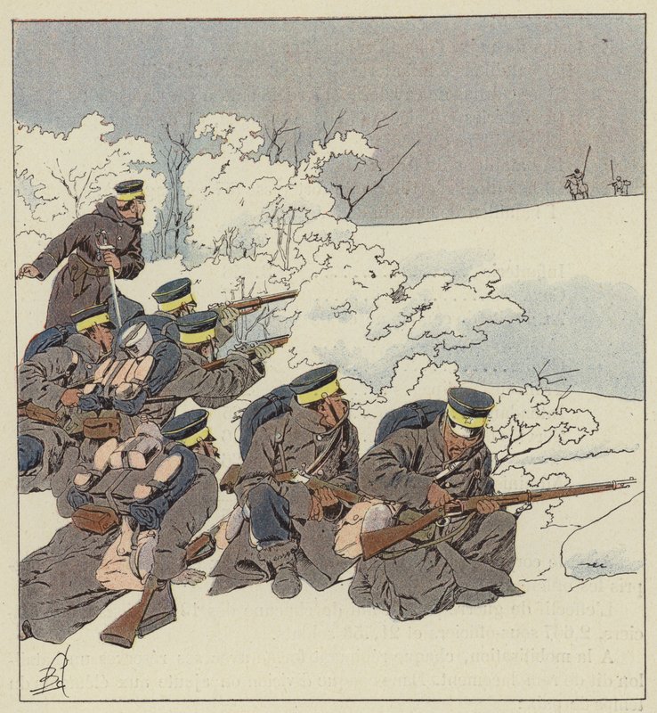 Japanilainen jalkaväki kenttäpuvussa talvella tekijältä after Louis Charles Bombled