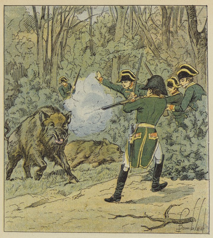 Keisari villisia metsästää Marlyn metsässä tekijältä after Louis Charles Bombled