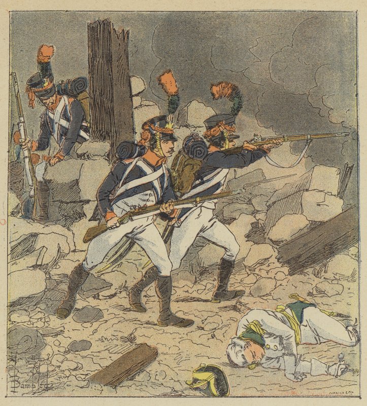 Keisari lähetti vartijoidensa kahakkaat Asperniin tekijältä after Louis Charles Bombled