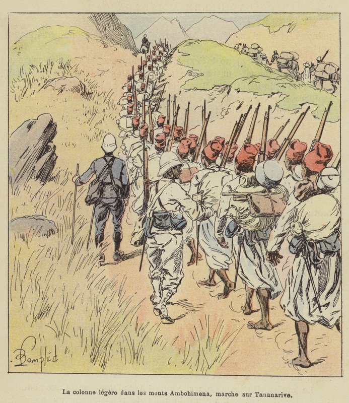 Valopylväs Ambohimena-vuorilla marssimassa Antananarivossa tekijältä after Louis Charles Bombled