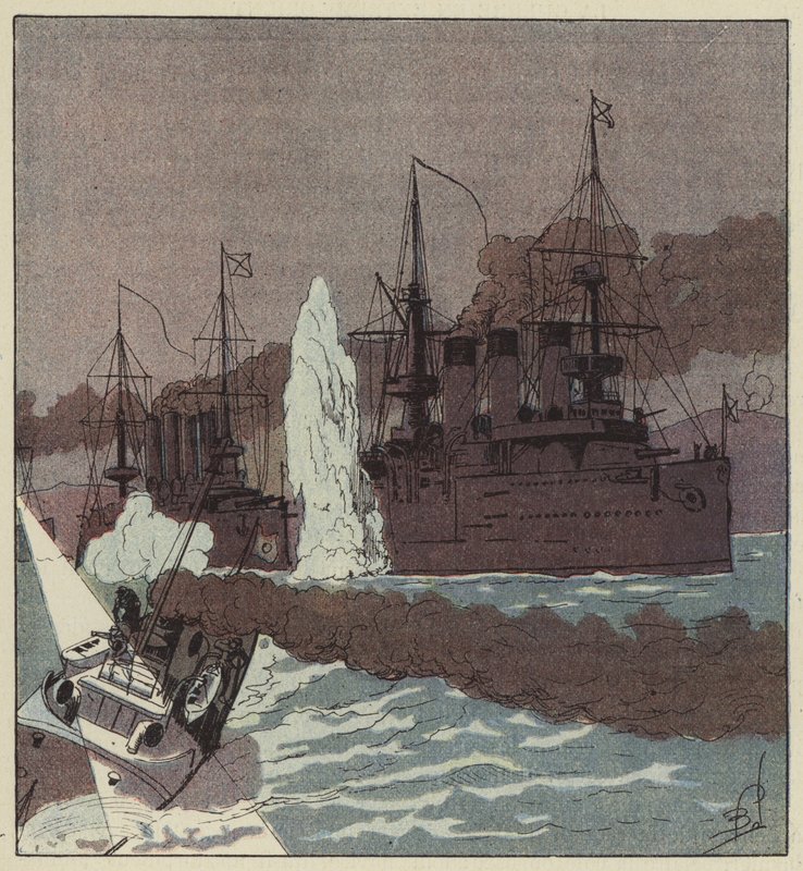 Japanilaiset torpedoivat Venäjän laivastoa tekijältä after Louis Charles Bombled