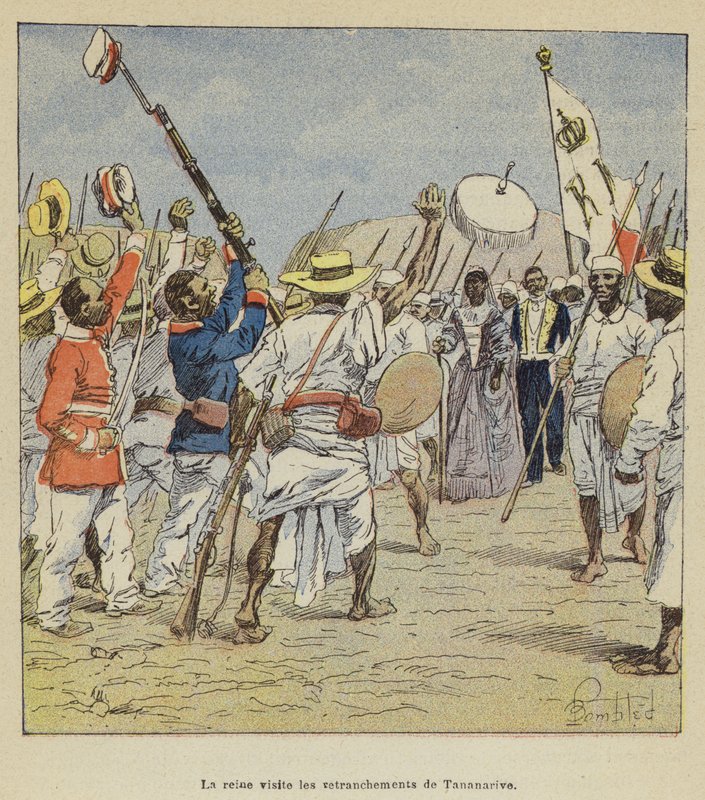 Kuningatar vierailee Antananarivon valtimoissa tekijältä after Louis Charles Bombled