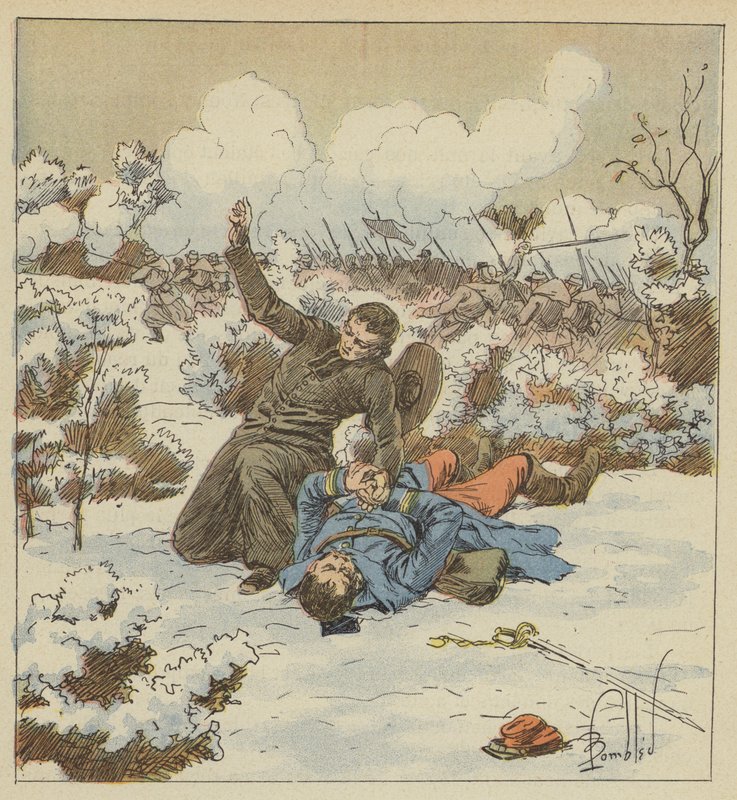 Labbe Fouqueray, paavin Zouaven veli, tapettiin kapteeni de Bellevuen ruumiiseen. tekijältä after Louis Charles Bombled