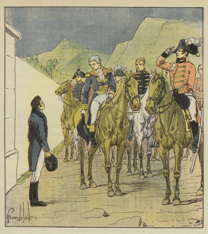 Admiraali Taylor suuren esikunnan kanssa tuli Longwoodiin tapaamaan keisaria tekijältä after Louis Charles Bombled