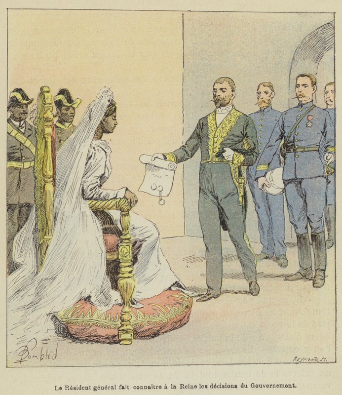 Residentti ilmoittaa kuningattarelle hallituksen päätöksistä tekijältä after Louis Charles Bombled