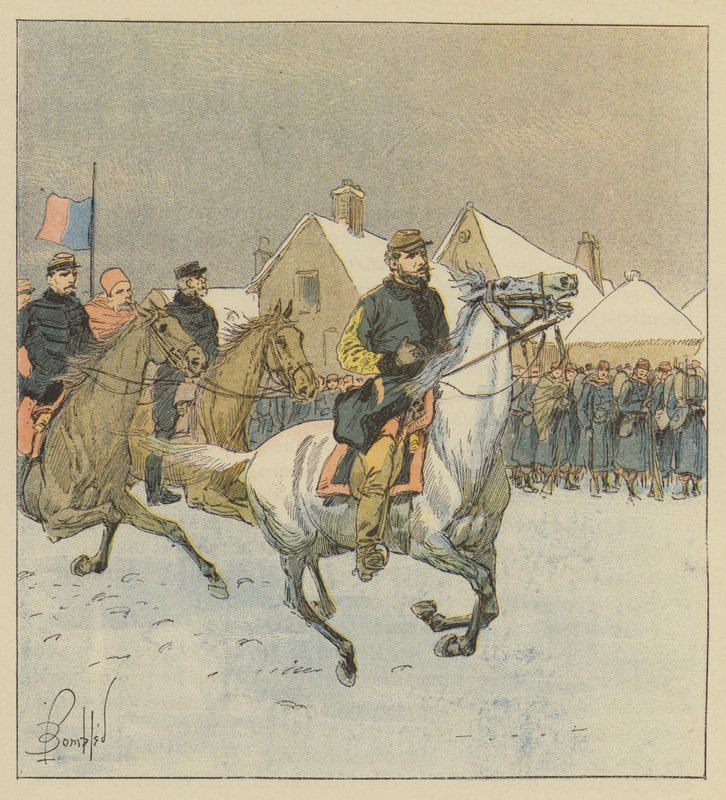 Eversti Lipowski kävelee Alenconin taistelussa tekijältä after Louis Charles Bombled