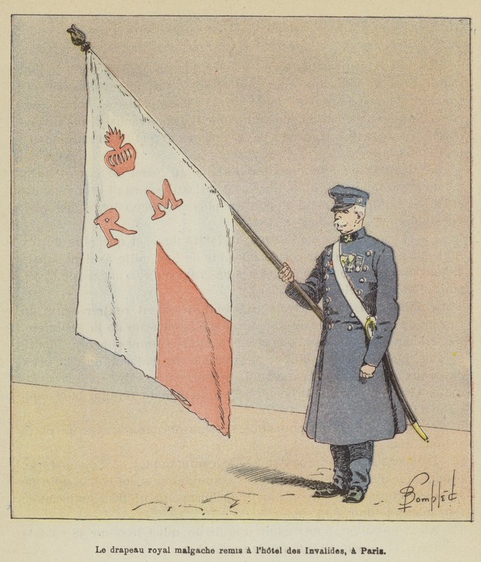 Madagaskarin kuninkaallinen lippu luovutettiin Hôtel des Invalidesille Pariisissa tekijältä after Louis Charles Bombled