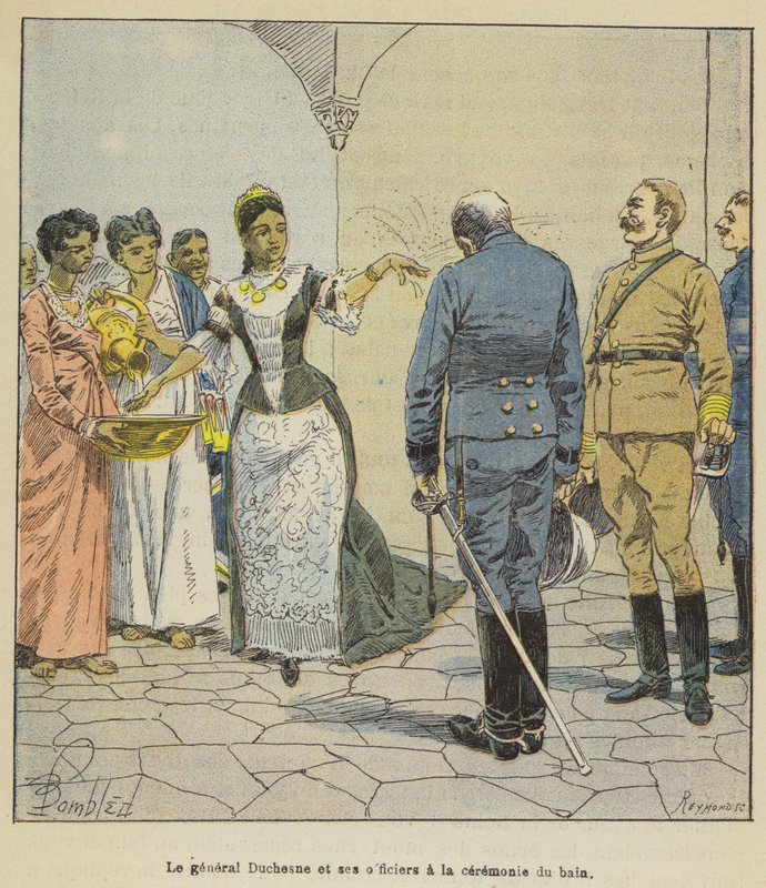 Kenraali Duchesne ja hänen upseerinsa uimaseremoniassa tekijältä after Louis Charles Bombled